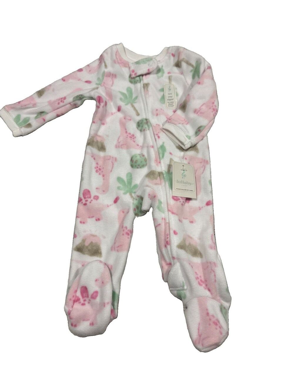 Lullaby Lane Dinosaur 2 Way Zipper Footie Pink Pajama Size 0-3 Months